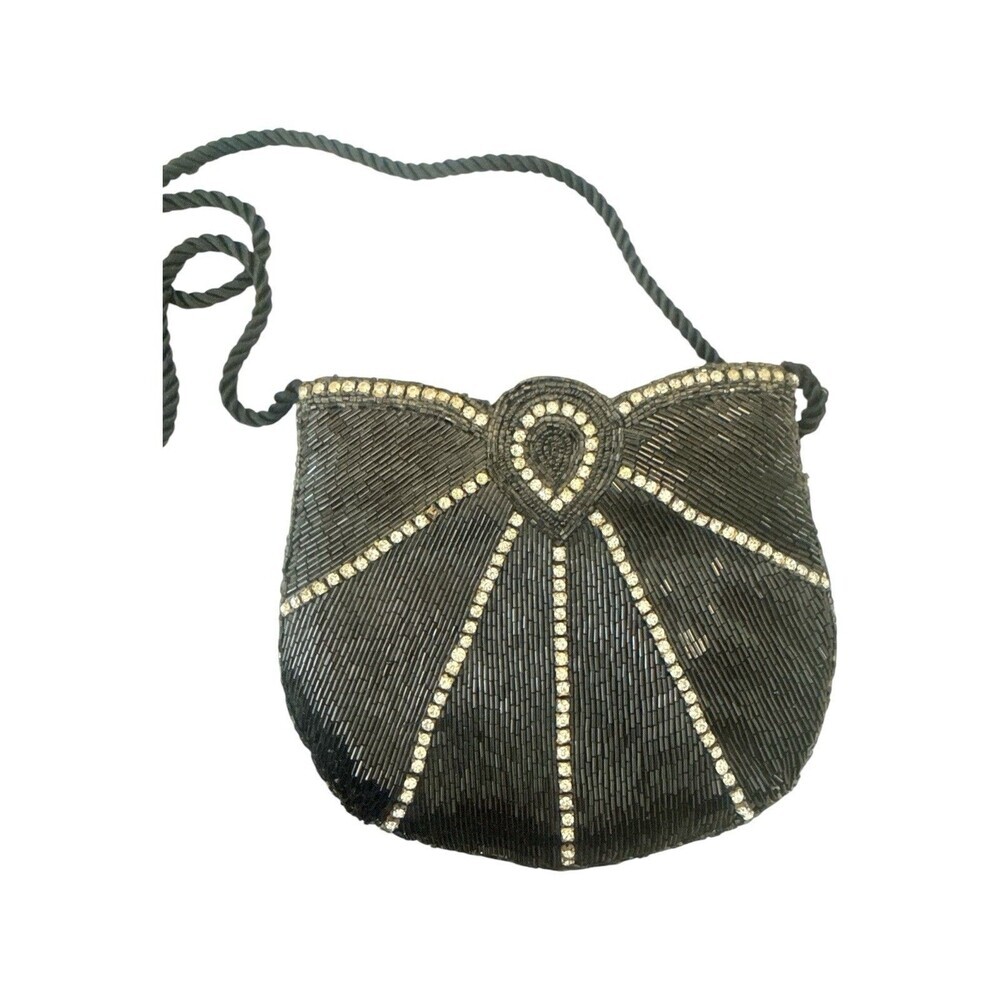 La Regale Black Beaded Evening Bag Sunburst Art Deco Formal Vintage Purse